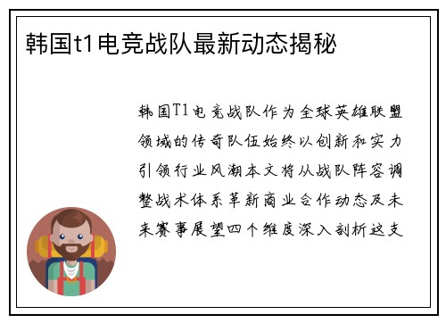 韩国t1电竞战队最新动态揭秘