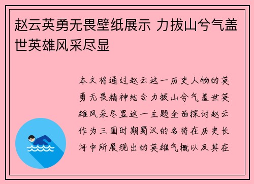 赵云英勇无畏壁纸展示 力拔山兮气盖世英雄风采尽显