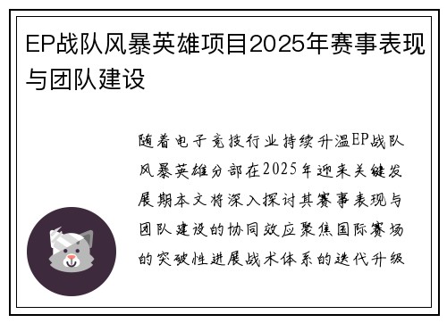 EP战队风暴英雄项目2025年赛事表现与团队建设